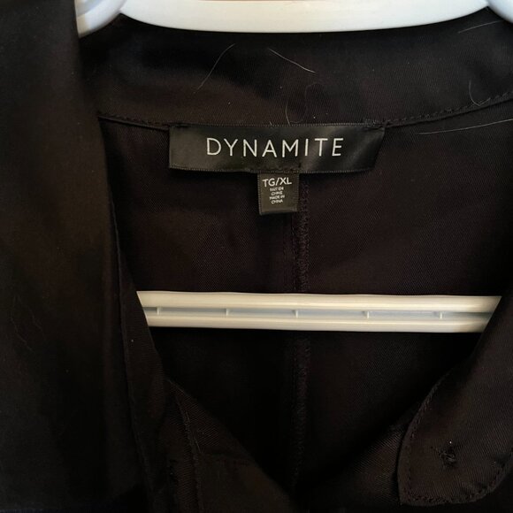 Dynamite Black Satin Shirt Dress with Tie Waist Belt (Size XL) - Picture 3 of 3